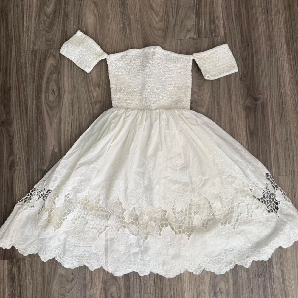 Altar’d State White Smocked Lace Off Shoulder Cottagecore Lace Dress Fairycore P